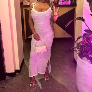 Cream maxi dress with gold metallic accent